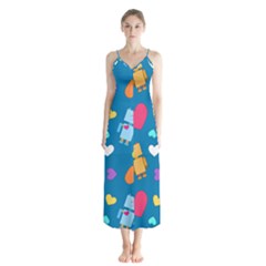 Robot Love Pattern Button Up Chiffon Maxi Dress by Bigfootshirtshop