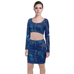 Arabesque Vintage Graphic Nature Long Sleeve Crop Top & Bodycon Skirt Set by Bigfootshirtshop