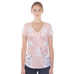 Cute Polar Bear Pattern Short Sleeve Front Detail Top by Bigfootshirtshop