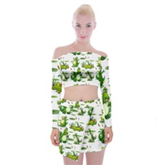 Crocodiles In The Pond Off Shoulder Top With Mini Skirt Set by Bigfootshirtshop