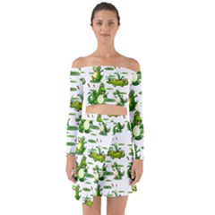 Crocodiles In The Pond Off Shoulder Top With Skirt Set by Bigfootshirtshop