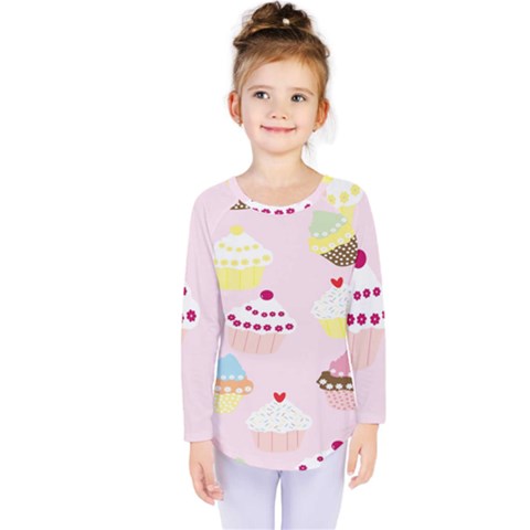 Cupcakes Wallpaper Paper Background Kids  Long Sleeve Tee by Celenk