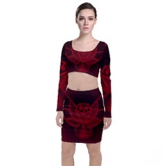 Bird Owl Eagle Owl Fragment Long Sleeve Crop Top & Bodycon Skirt Set by Celenk