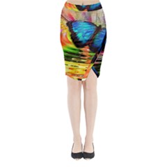 Blue Morphofalter Butterfly Insect Midi Wrap Pencil Skirt by Celenk