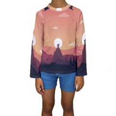 Design Art Hill Hut Landscape Kids  Long Sleeve Swimwear by Celenk