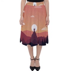 Design Art Hill Hut Landscape Folding Skater Skirt by Celenk