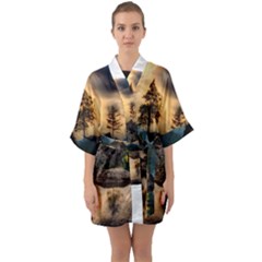 Sunset Dusk Sky Clouds Lightning Quarter Sleeve Kimono Robe by BangZart