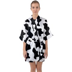 Animal Print Black And White Black Quarter Sleeve Kimono Robe by BangZart