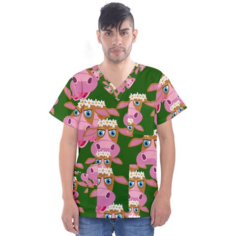 Seamless Tile Repeat Pattern Men s V-neck Scrub Top by BangZart