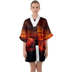 Tree Series Sun Orange Sunset Quarter Sleeve Kimono Robe by BangZart