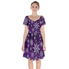 Christmas Star Ice Crystal Purple Background Short Sleeve Bardot Dress by BangZart