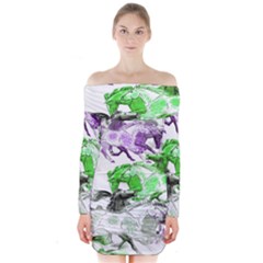 Horse Horses Animal World Green Long Sleeve Off Shoulder Dress by BangZart