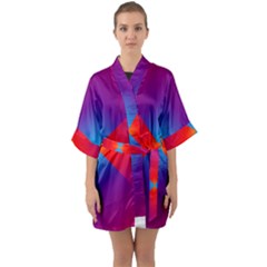 Geometric Blue Violet Red Gradient Quarter Sleeve Kimono Robe by BangZart