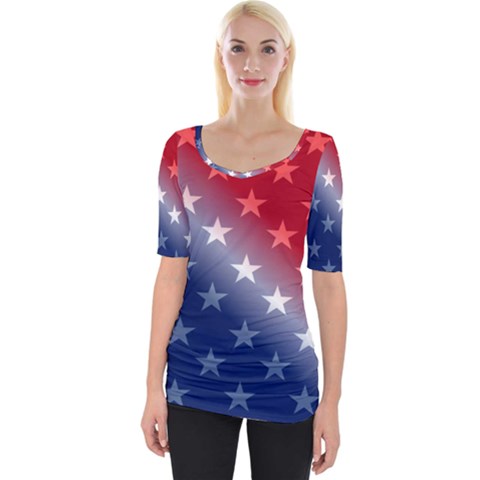 America Patriotic Red White Blue Wide Neckline Tee by BangZart