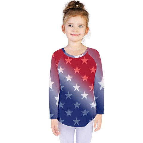 America Patriotic Red White Blue Kids  Long Sleeve Tee by BangZart