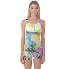 Watercolour Watercolor Paint Ink One Piece Boyleg Swimsuit by BangZart