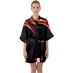 Grid Bent Vibration Ease Bend Quarter Sleeve Kimono Robe by BangZart