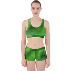 Green Wave Background Abstract Work It Out Sports Bra Set by BangZart