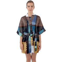 Glass Facade Colorful Architecture Quarter Sleeve Kimono Robe by BangZart