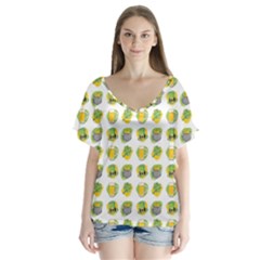 St Patrick S Day Background Symbols V-neck Flutter Sleeve Top by BangZart