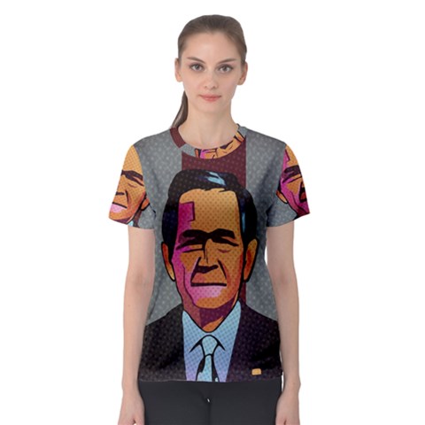 George W Bush Pop Art President Usa Women s Sport Mesh Tee by BangZart