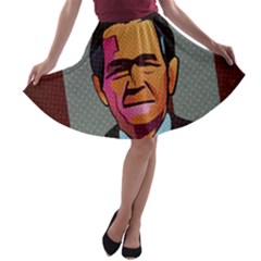 George W Bush Pop Art President Usa A-line Skater Skirt by BangZart