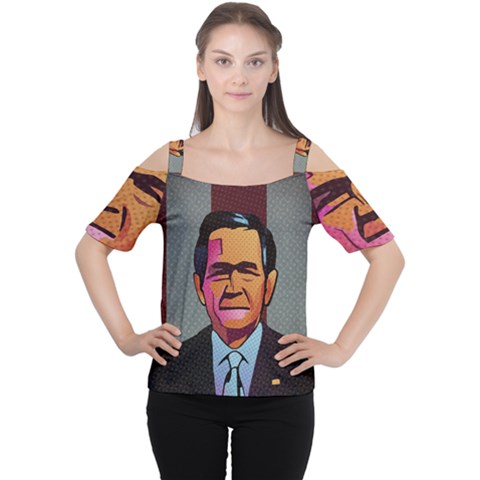 George W Bush Pop Art President Usa Cutout Shoulder Tee by BangZart