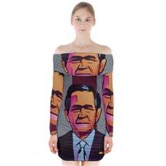 George W Bush Pop Art President Usa Long Sleeve Off Shoulder Dress by BangZart