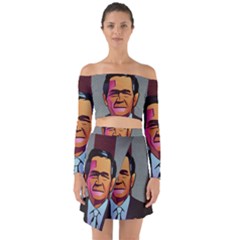 George W Bush Pop Art President Usa Off Shoulder Top With Skirt Set by BangZart