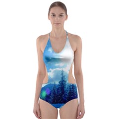 Ski Holidays Landscape Blue Cut-out One Piece Swimsuit by BangZart