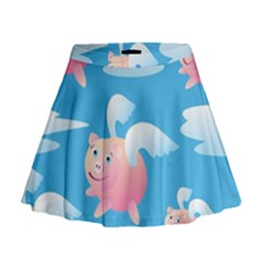 Flying Piggys Pattern Mini Flare Skirt by Bigfootshirtshop