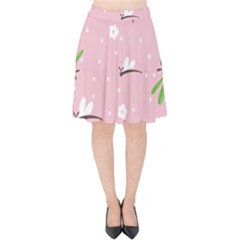 Dragonfly And White Flowers Pattern Velvet High Waist Skirt by Bigfootshirtshop