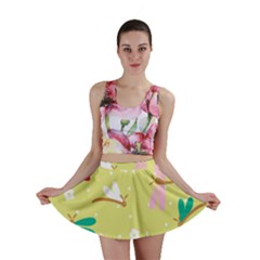 Colorful Dragonflies And White Flowers Pattern Mini Skirt by Bigfootshirtshop