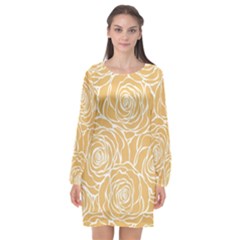 Yellow Peonines Long Sleeve Chiffon Shift Dress  by NouveauDesign