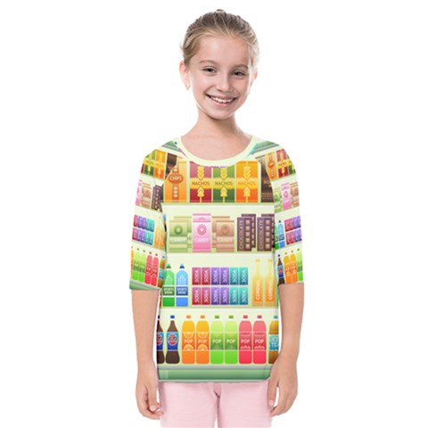 Supermarket Shelf Products Snacks Kids  Quarter Sleeve Raglan Tee by Celenk