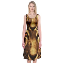 Cat Tiger Animal Wildlife Wild Midi Sleeveless Dress by Celenk