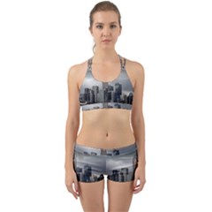 Tornado Storm Lightning Skyline Back Web Sports Bra Set by Celenk