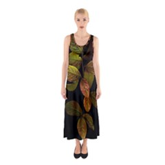 Autumn Leaves Foliage Sleeveless Maxi Dress by Celenk