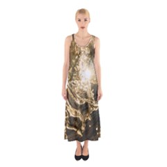 Gold Sea Coast Waves Depier Sleeveless Maxi Dress by Celenk