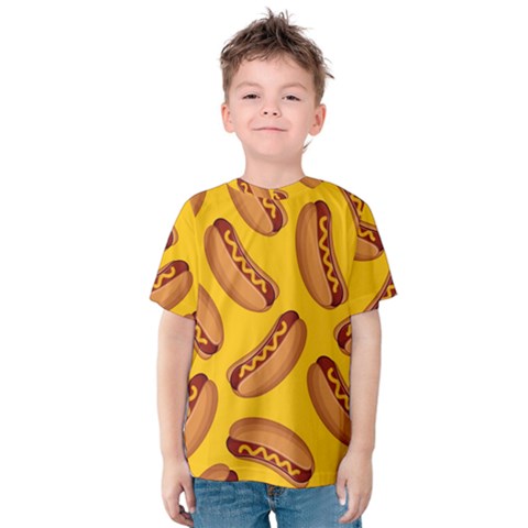 Hot Dog Seamless Pattern Kids  Cotton Tee by Celenk