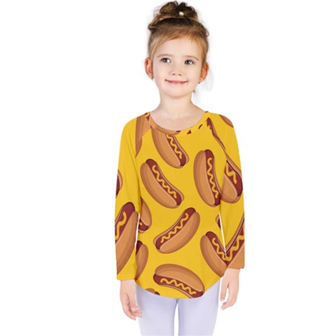 Hot Dog Seamless Pattern Kids  Long Sleeve Tee by Celenk