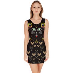 Merry Black Cat In The Night And A Mouse Involved Pop Art Bodycon Dress by pepitasart