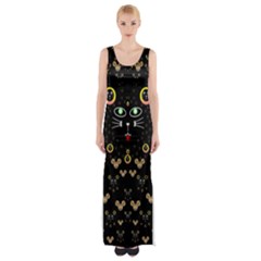 Merry Black Cat In The Night And A Mouse Involved Pop Art Maxi Thigh Split Dress by pepitasart