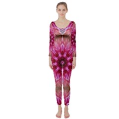 Flower Mandala Art Pink Abstract Long Sleeve Catsuit by Celenk