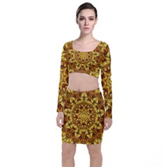 Abstract Antique Art Background Long Sleeve Crop Top & Bodycon Skirt Set by Celenk