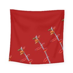 Red Background Paper Plants Square Tapestry (small) by Celenk