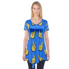 Emojis Hands Fingers Background Short Sleeve Tunic  by Celenk