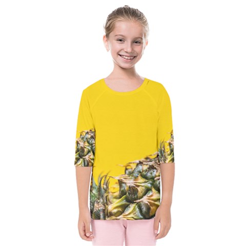 Pineapple Raw Sweet Tropical Food Kids  Quarter Sleeve Raglan Tee by Celenk