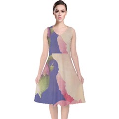 Fabric Textile Abstract Pattern V-neck Midi Sleeveless Dress  by Celenk