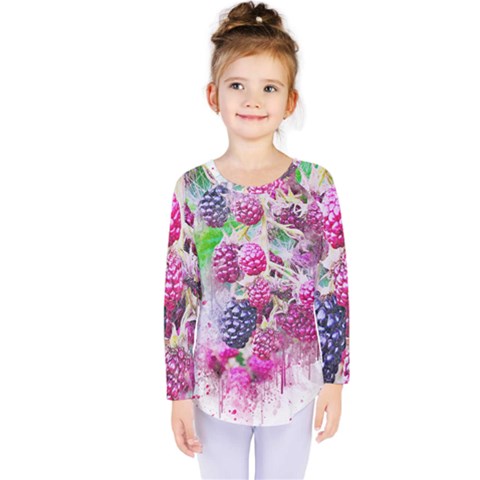 Blackberry Fruit Art Abstract Kids  Long Sleeve Tee by Celenk